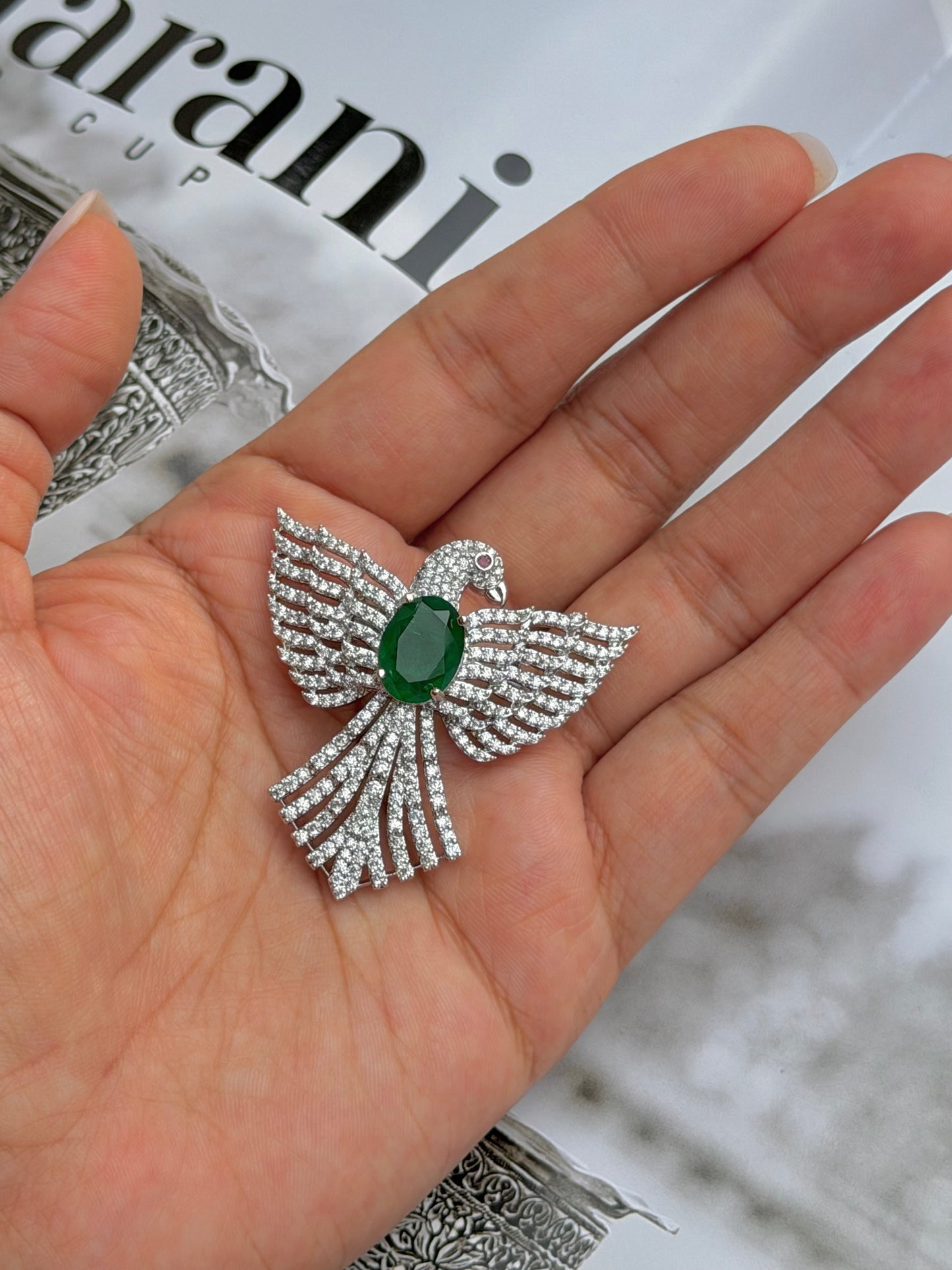 Edul Mens Zircon Brooch- Green
