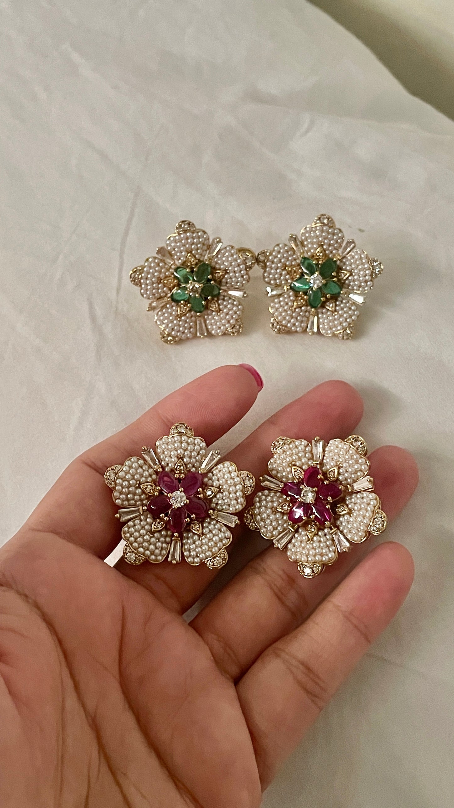 Mirangi Green Pearl Floret Earrings