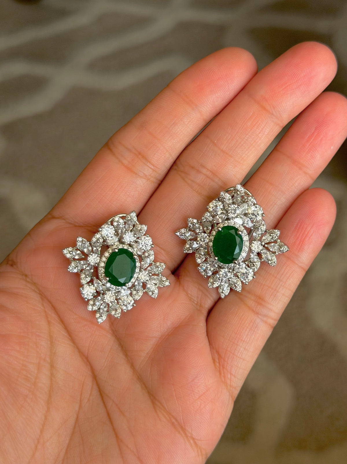 Vrushali Emerald Zircon Stud Real Gold Look Earrings