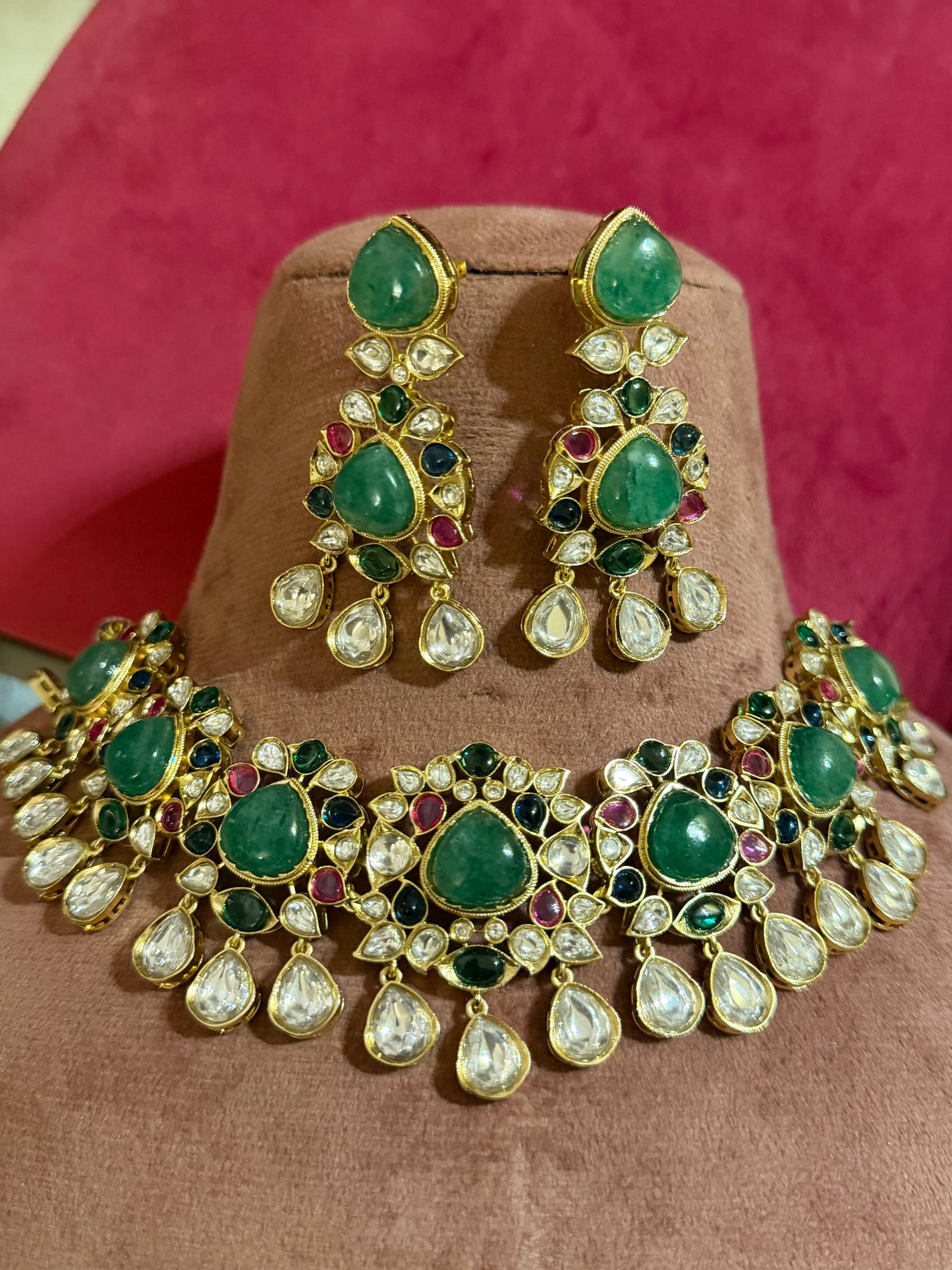 Sol Multicolour Bridal Polki Kundan Necklace Set