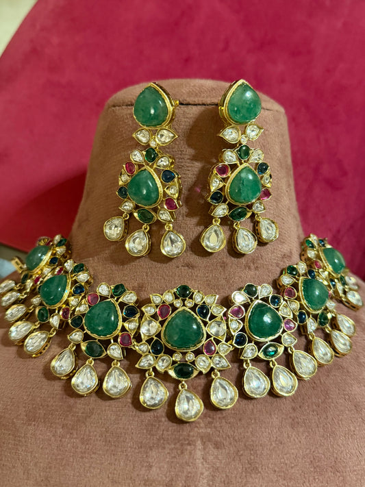 Sol Multicolour Bridal Polki Kundan Necklace Set