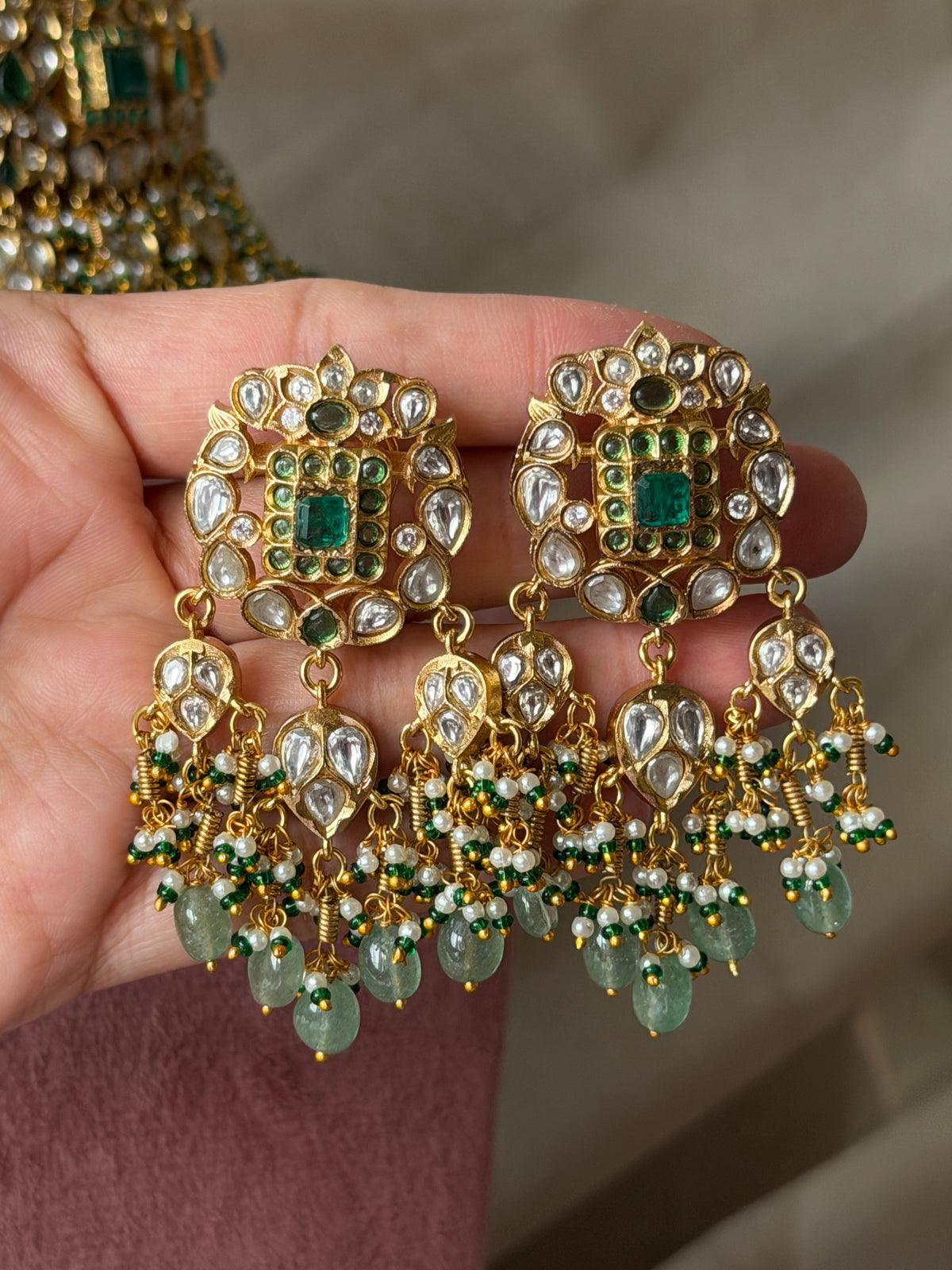 Aga Green Polki Choker Necklace Set