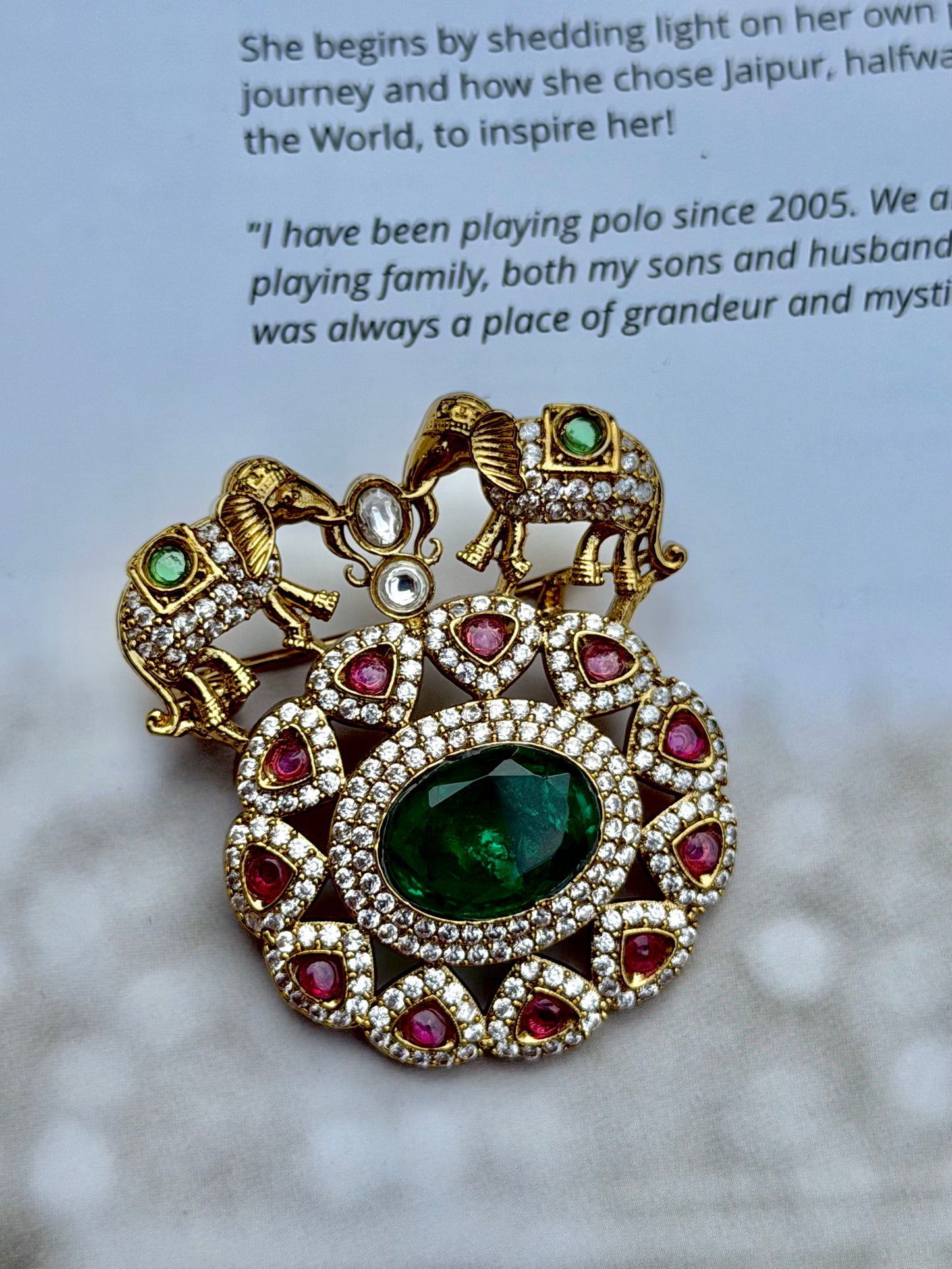 Mitra Mens Zircon Emerald Brooch for Festive Wear