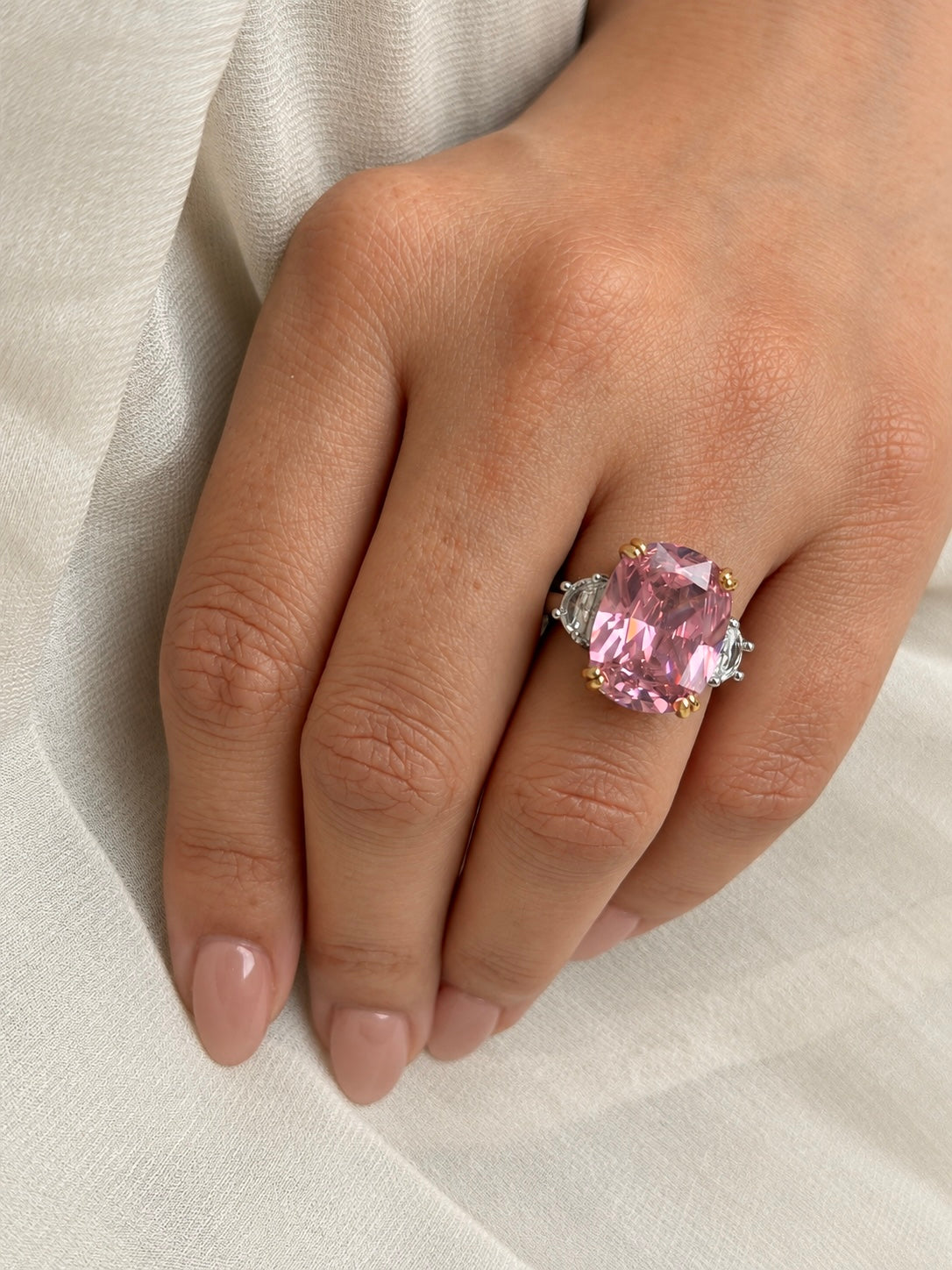 Elizabeth Pink Diamond Zircon Statement Adjustable Ring