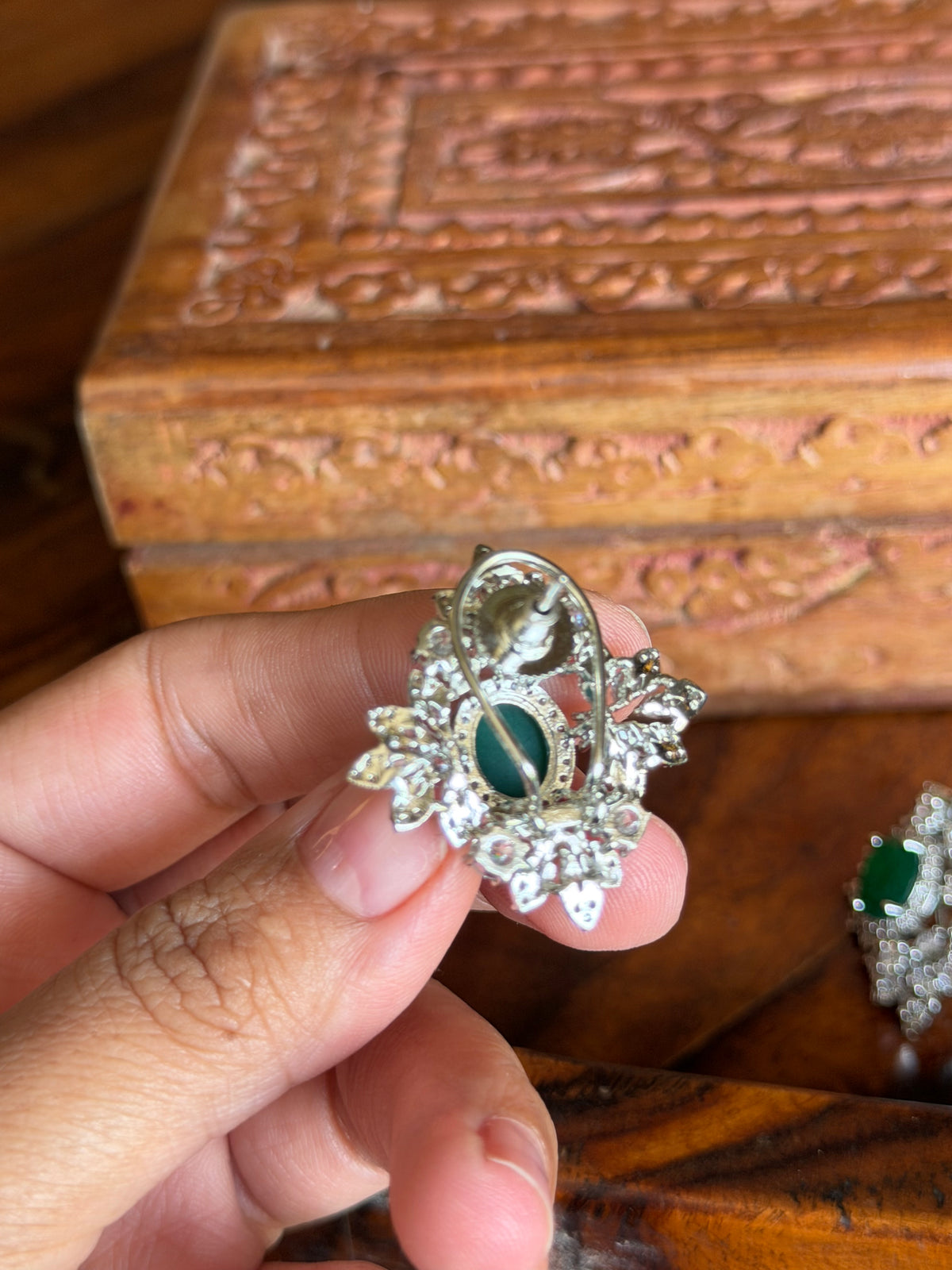 Vrushali Emerald Zircon Stud Real Gold Look Earrings
