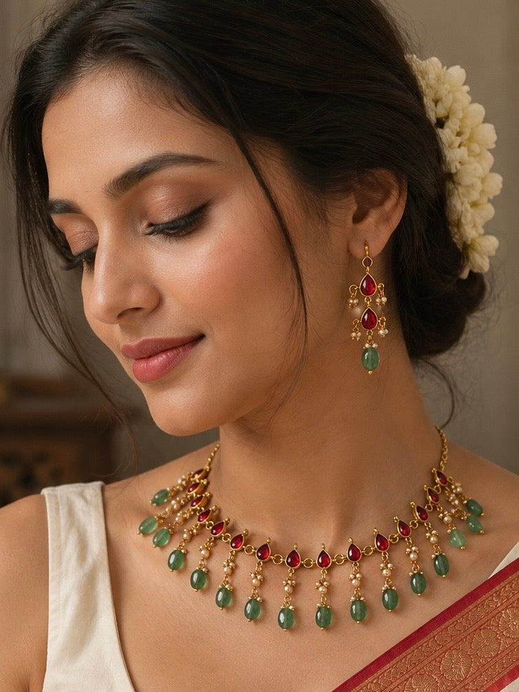 Kalpana Kempu Minimal South Necklace Set