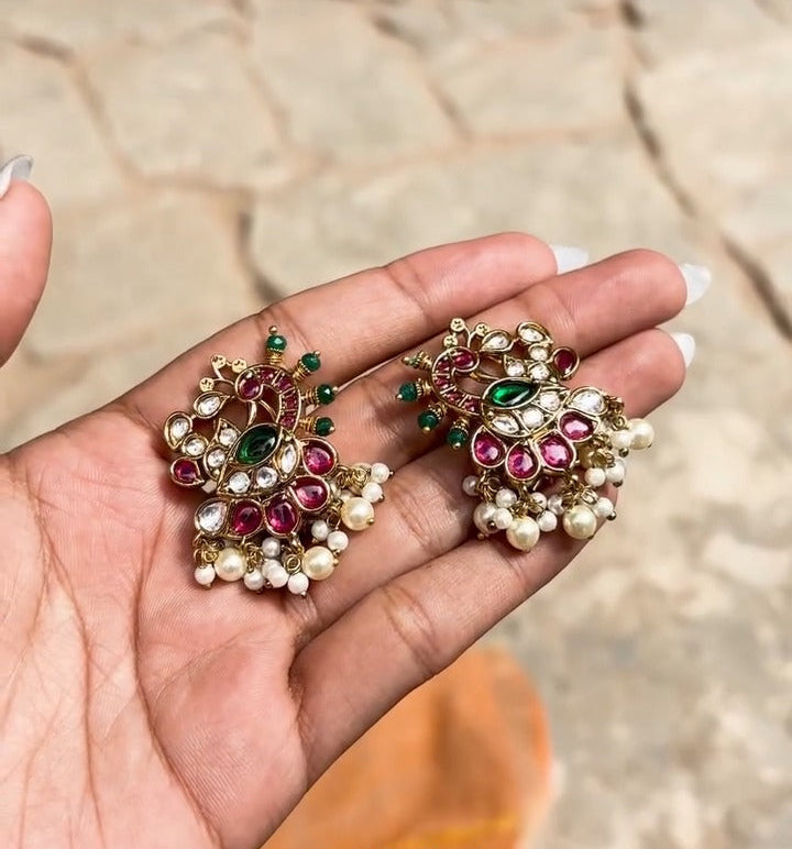 Kanchan Polki Bird Motif Earrings