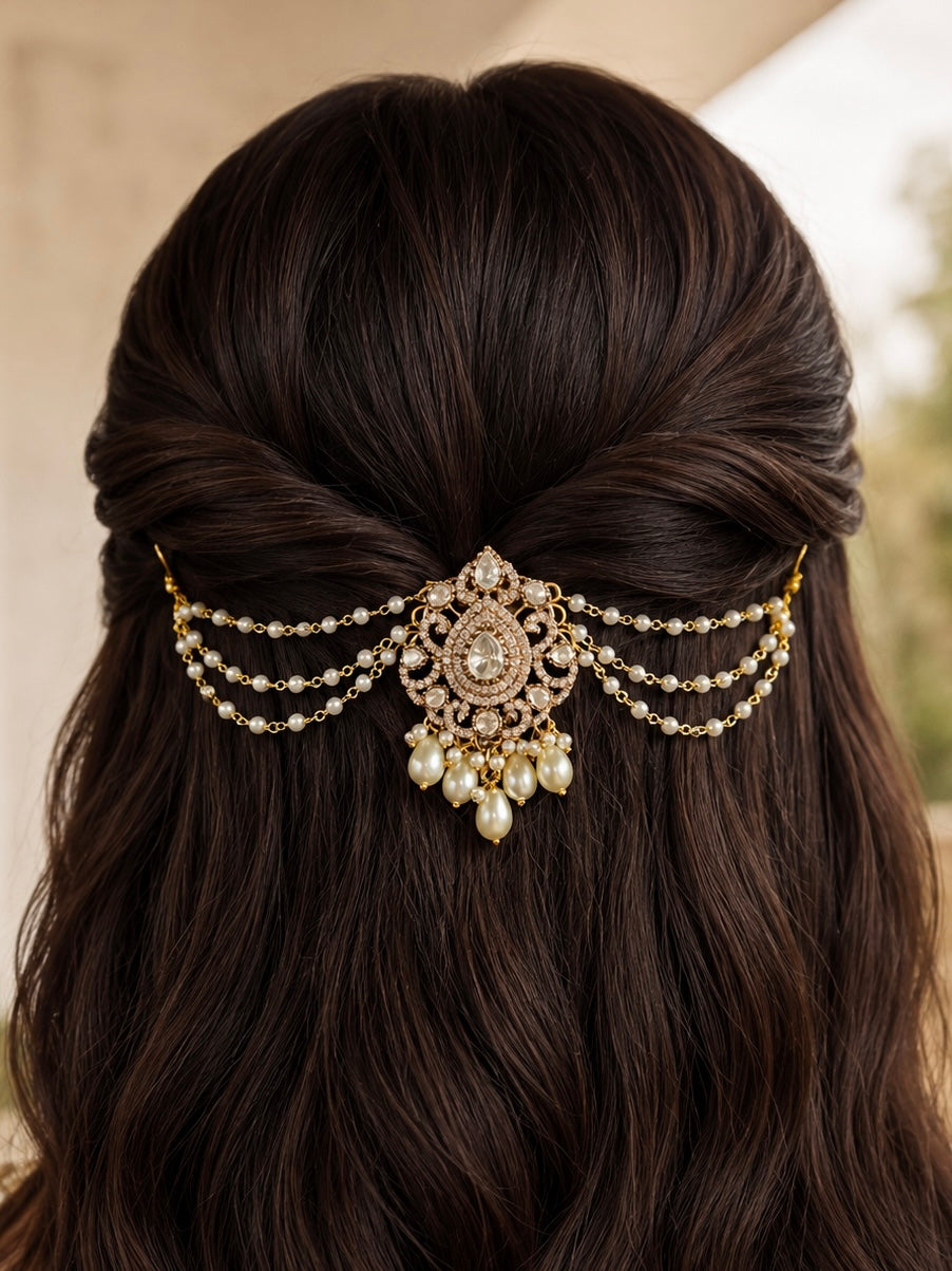 Loveena Hair Pin with Pearl Sahara for Weddings and Festive Wear