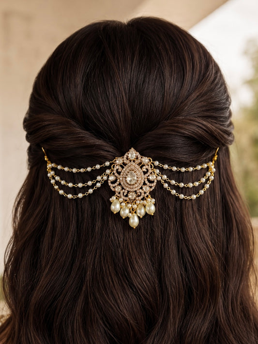 Loveena Hair Pin with Pearl Sahara for Weddings and Festive Wear
