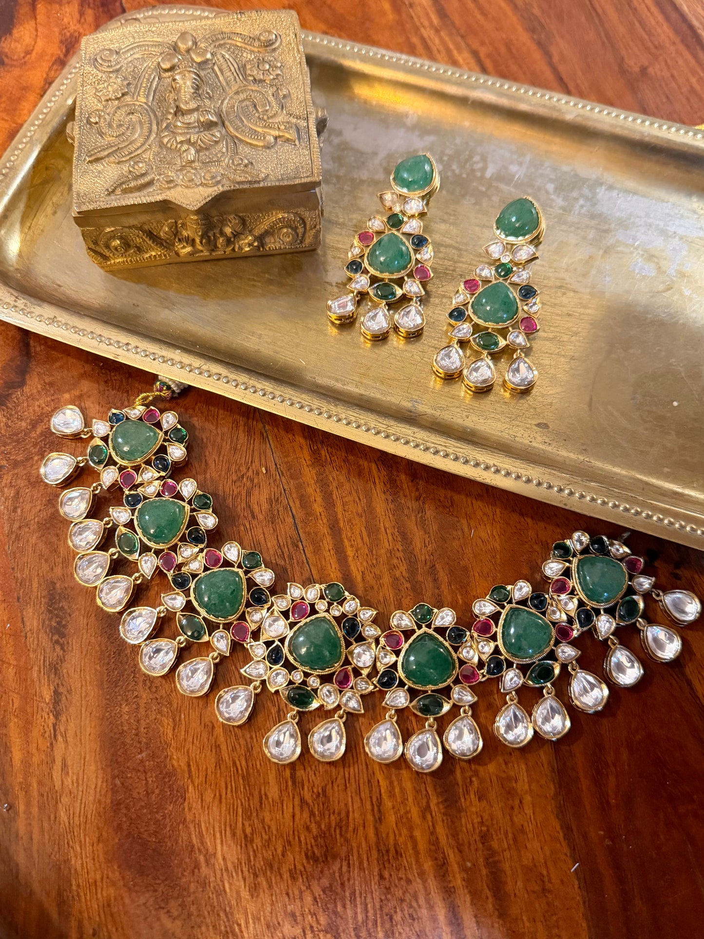 Sol Multicolour Bridal Polki Kundan Necklace Set