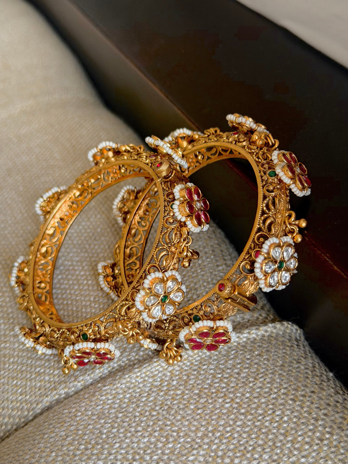 Naina Antique Temple Ghokhru Bangle Set- Gold Plated