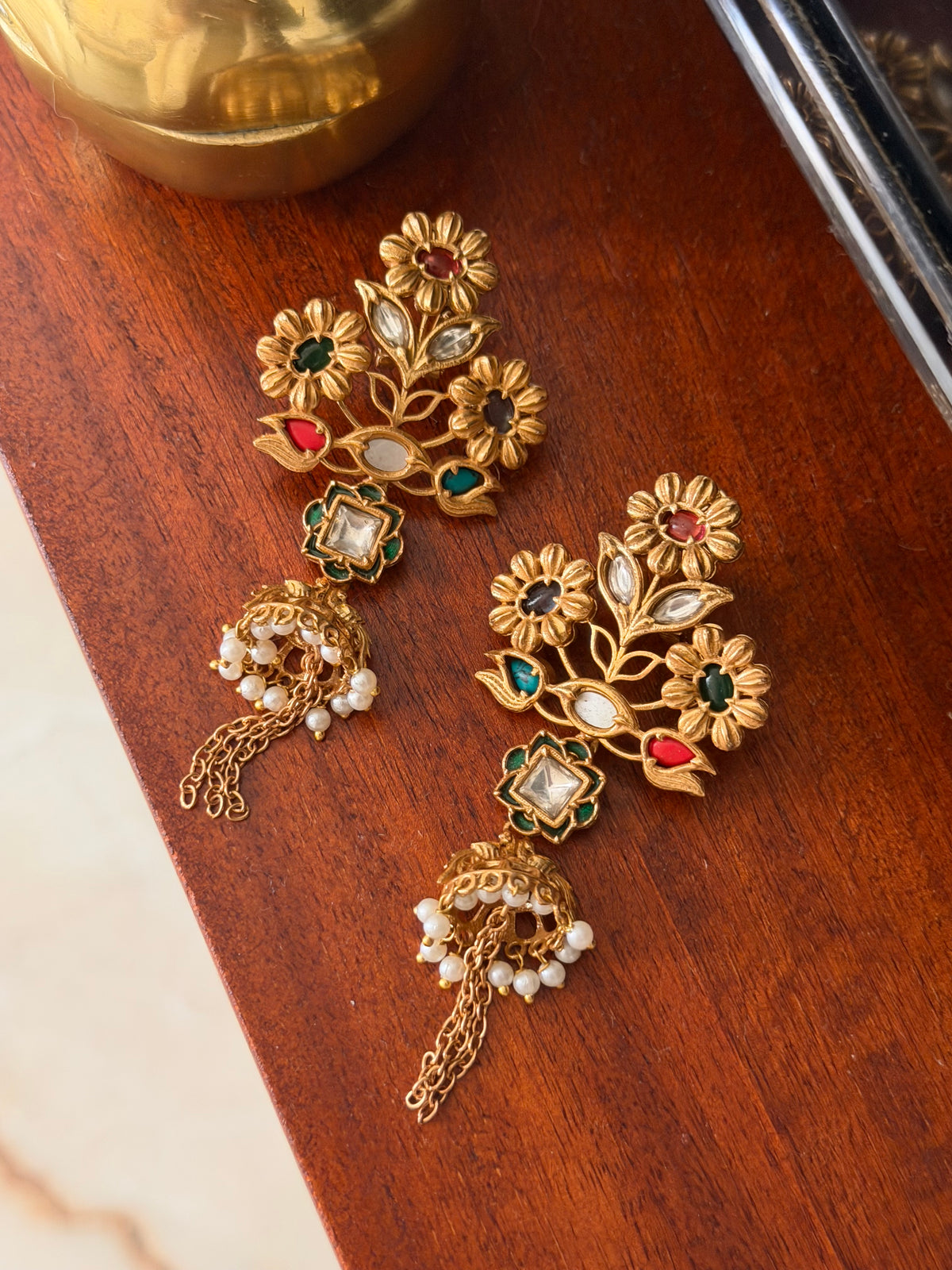 Mitali Gold Plated Floral Multi Kundan Earrings