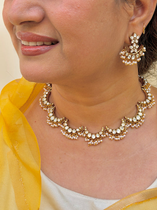 Chaand Polki & Pearl Necklace Set