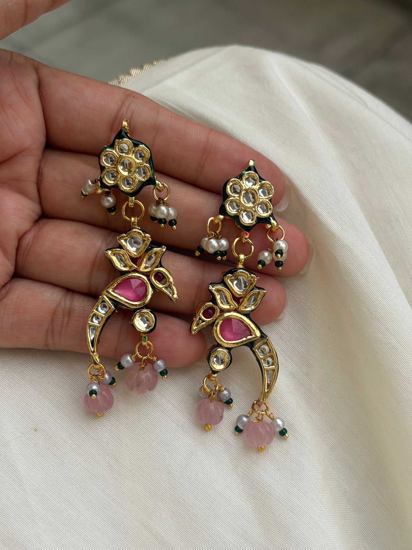 Poorna Pink Kundan Bird Earrings