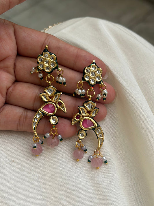 Poorna Pink Kundan Bird Earrings