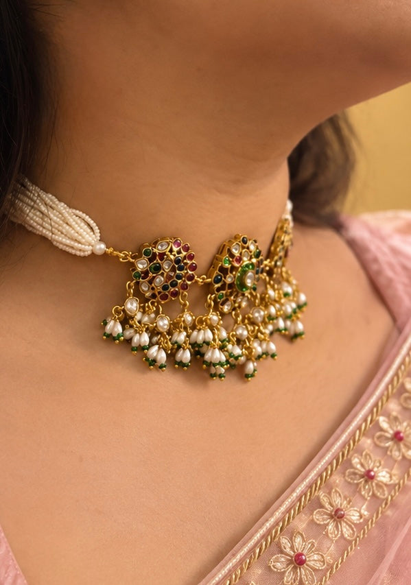 Magar Jodi Multicolour Polki Choker Necklace Set