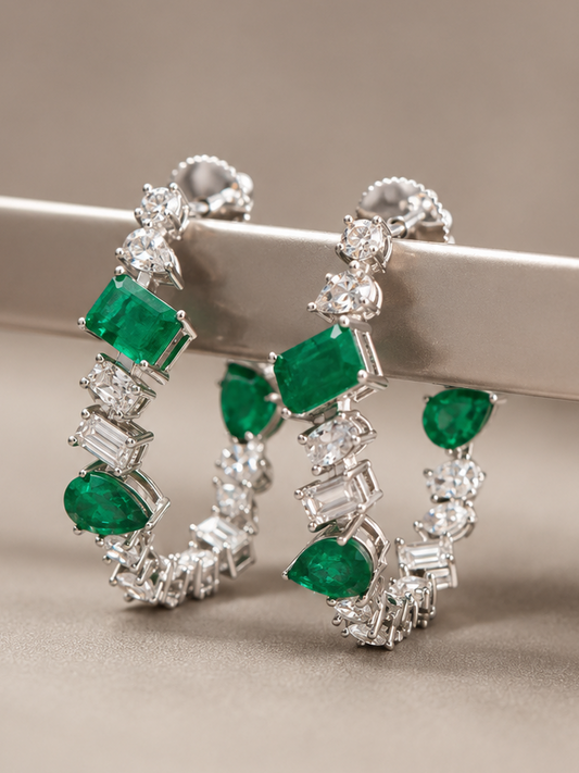 Emerald Diamond Hoops
