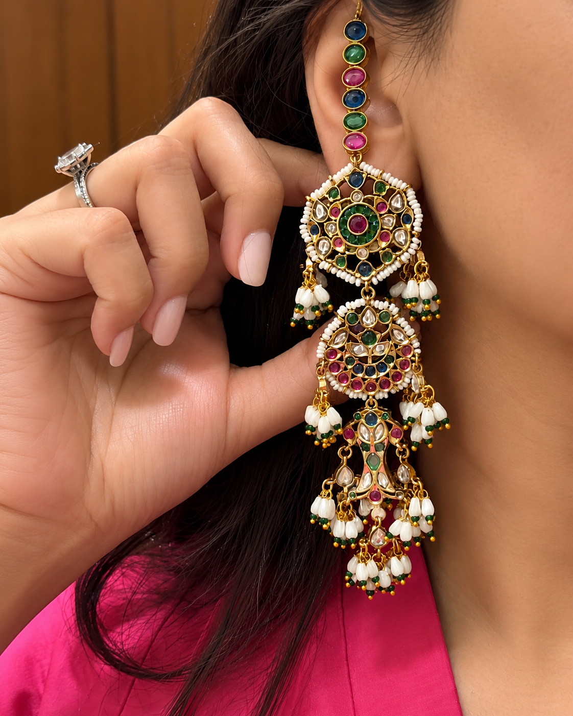 Magar Jodi Multicolour Chaandbaali Real Gold Look Earring