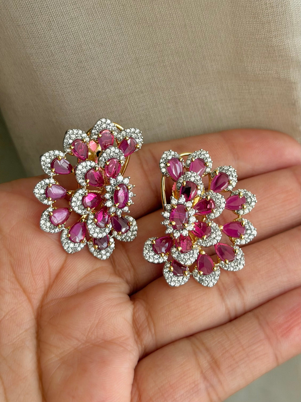 Aamra Floral Ruby Zircon Imitation Stud Earrings