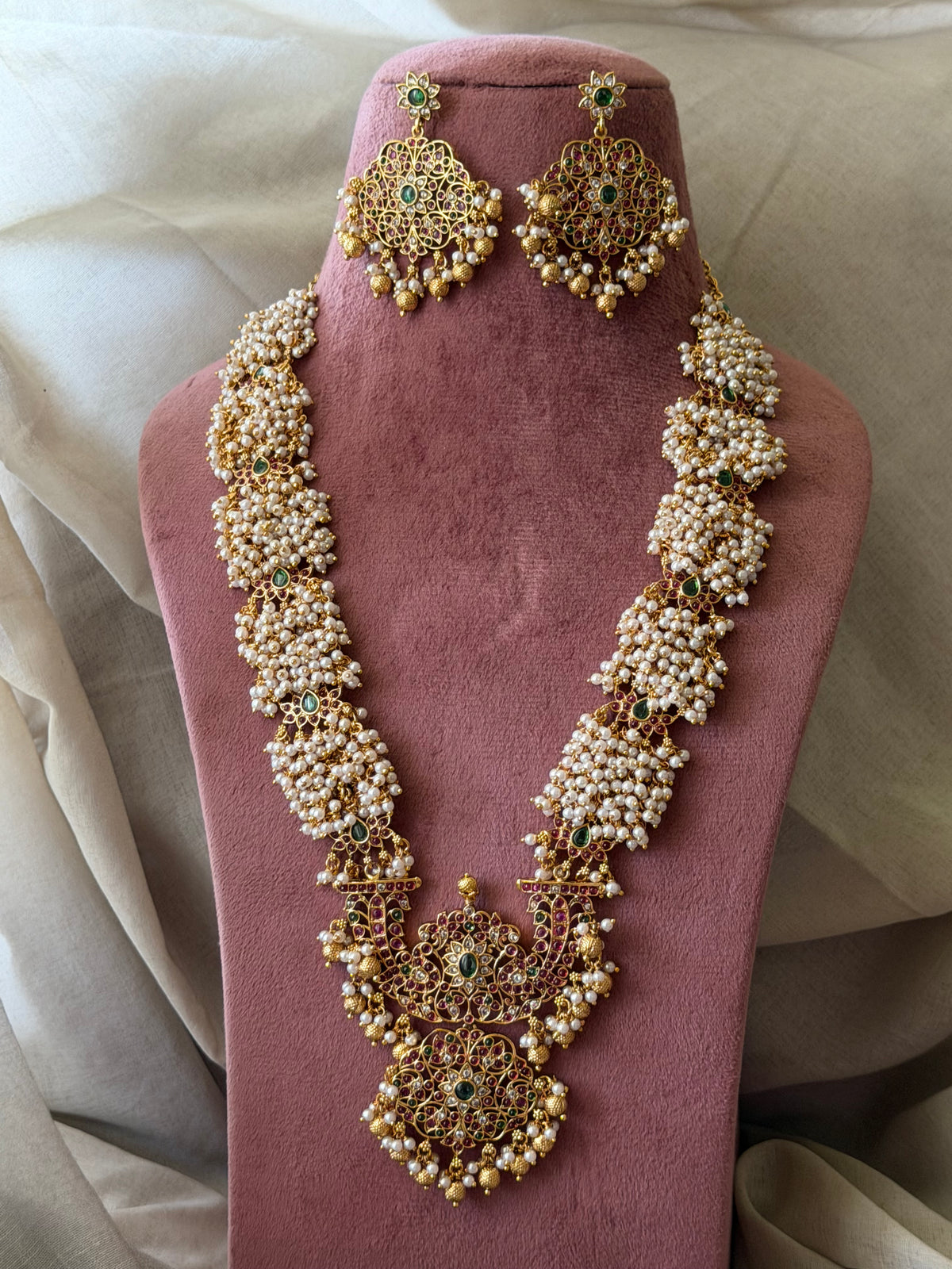 Abeer Pearl & Kemp Multicolour Haram Necklace Set