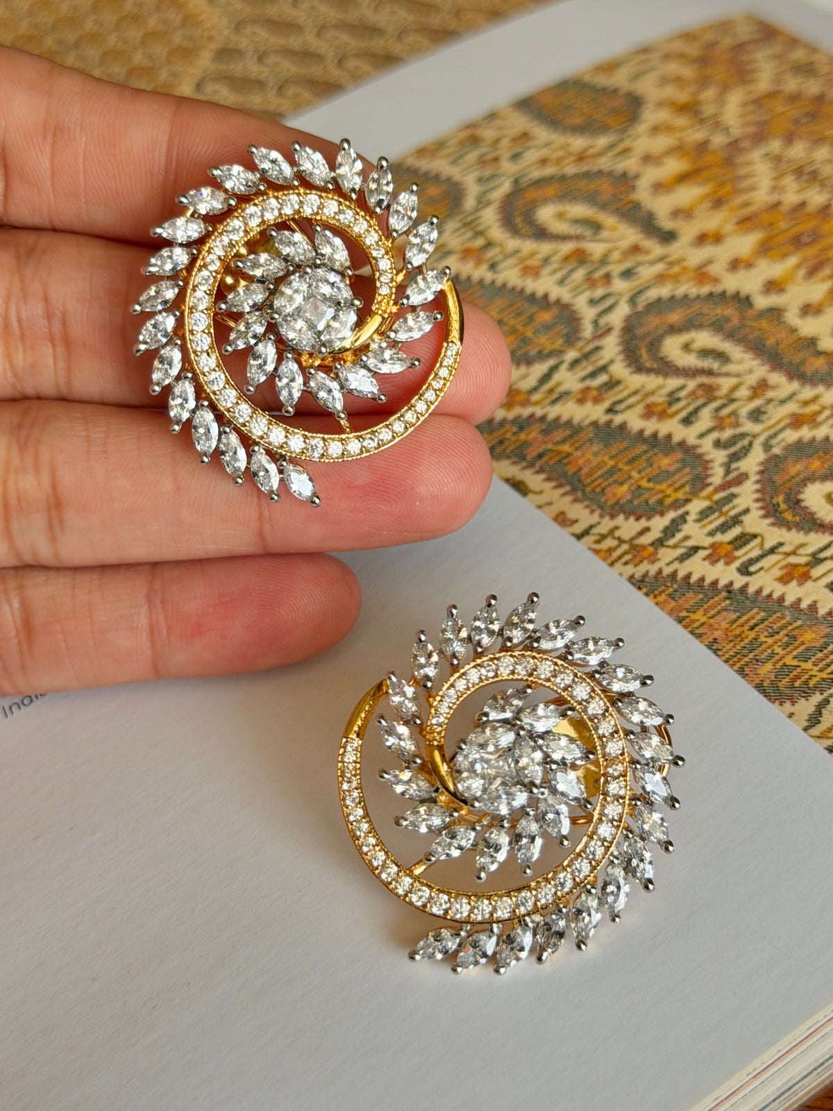 Varnika Real Gold & Diamond Look Zircon Stud Earrings