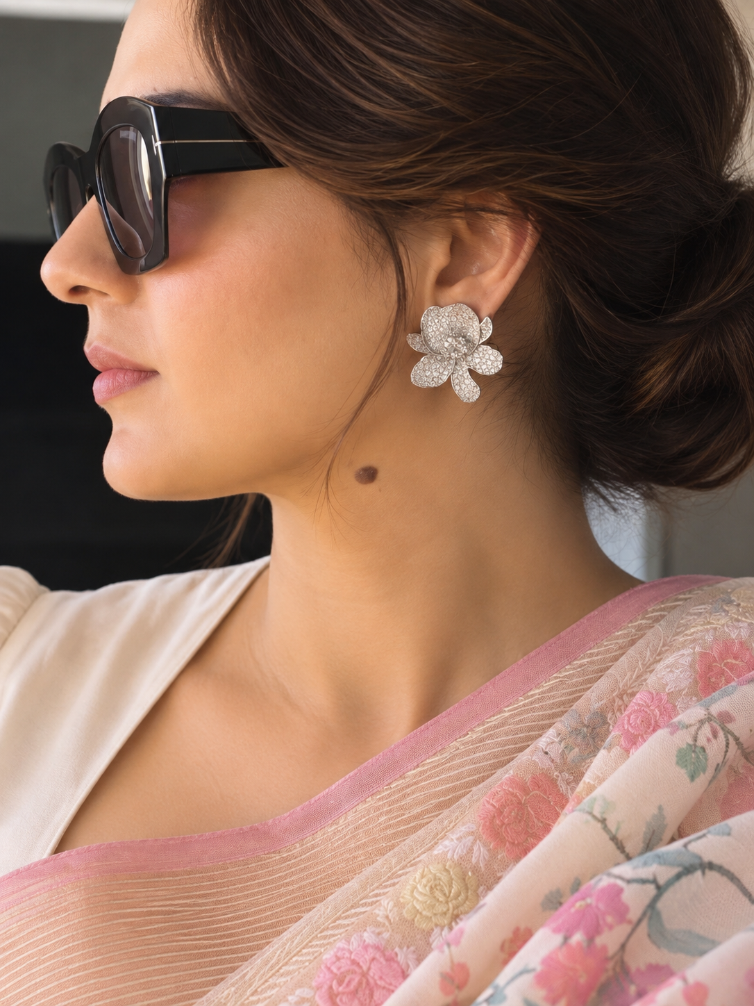 Water Lilly Floral Zircon Earrings