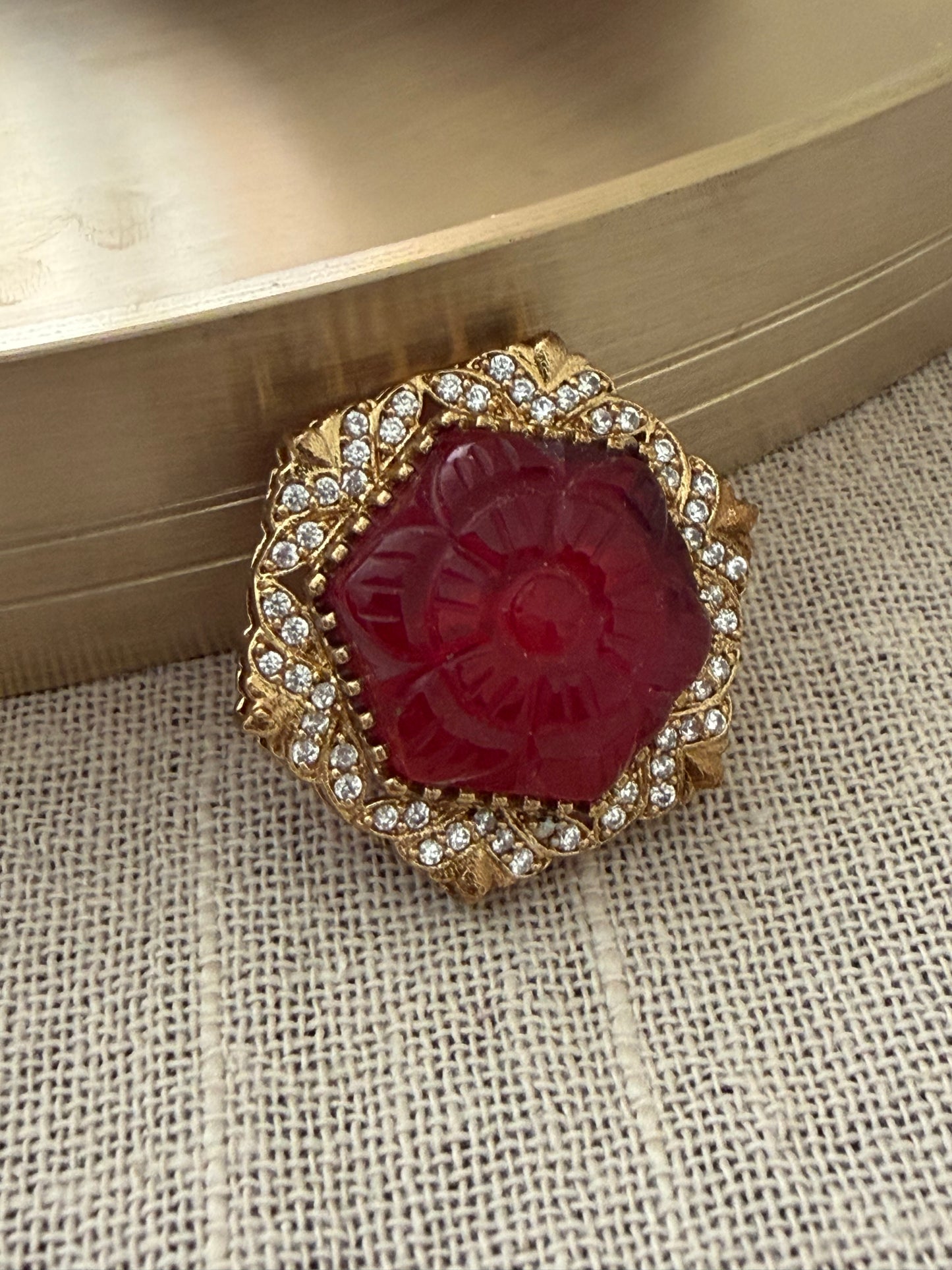 Naivedya Carved Ruby Brooch