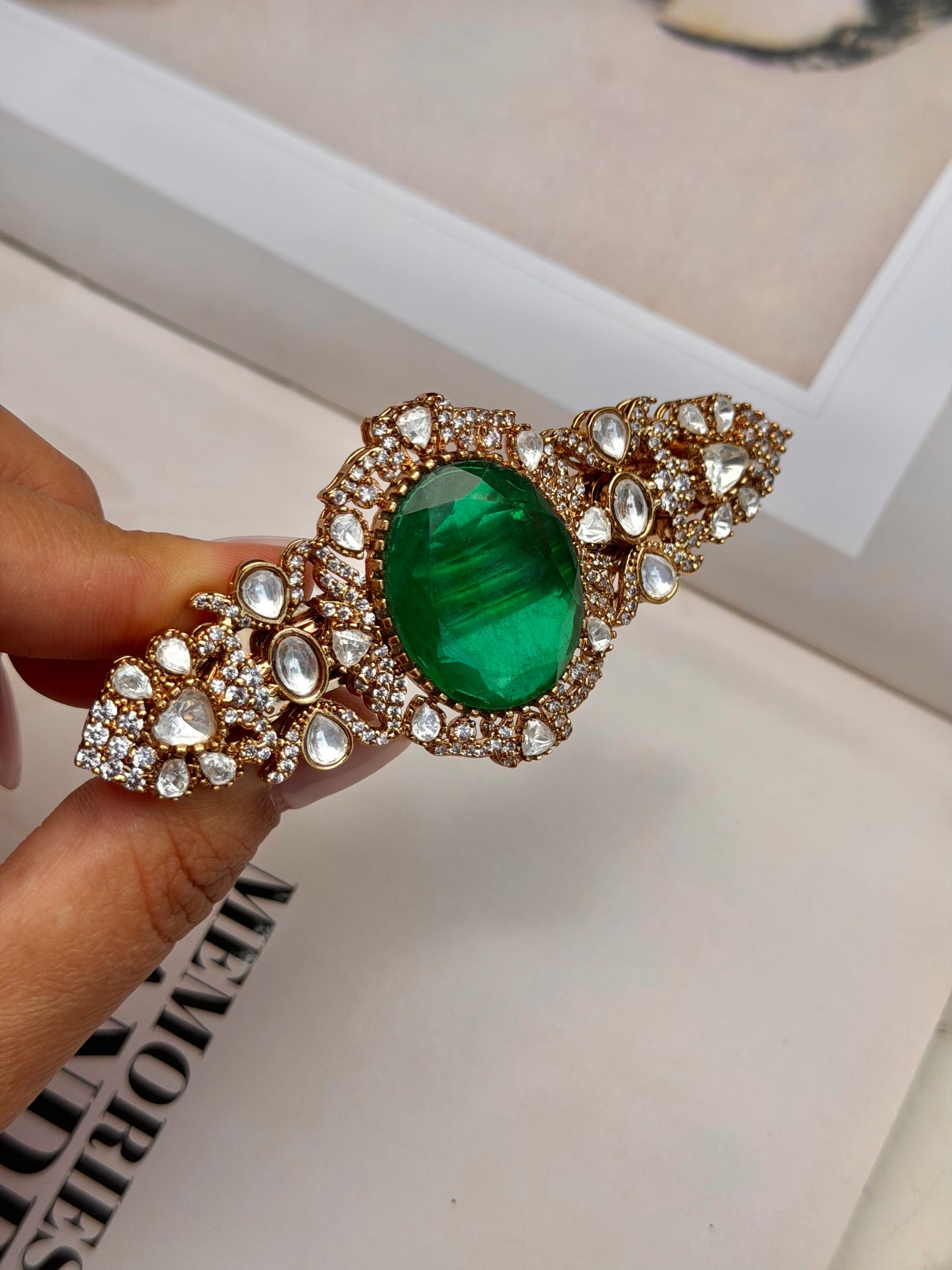 Alina Kundan Emerald Hair Clip for Women