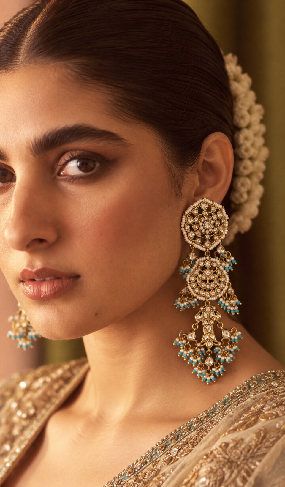 Turquoise Magar Jodi Kundan Jadau Real Gold Look Earrings