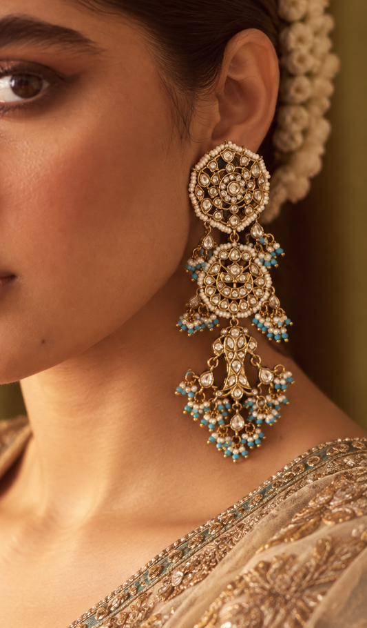Turquoise Magar Jodi Kundan Jadau Real Gold Look Earrings