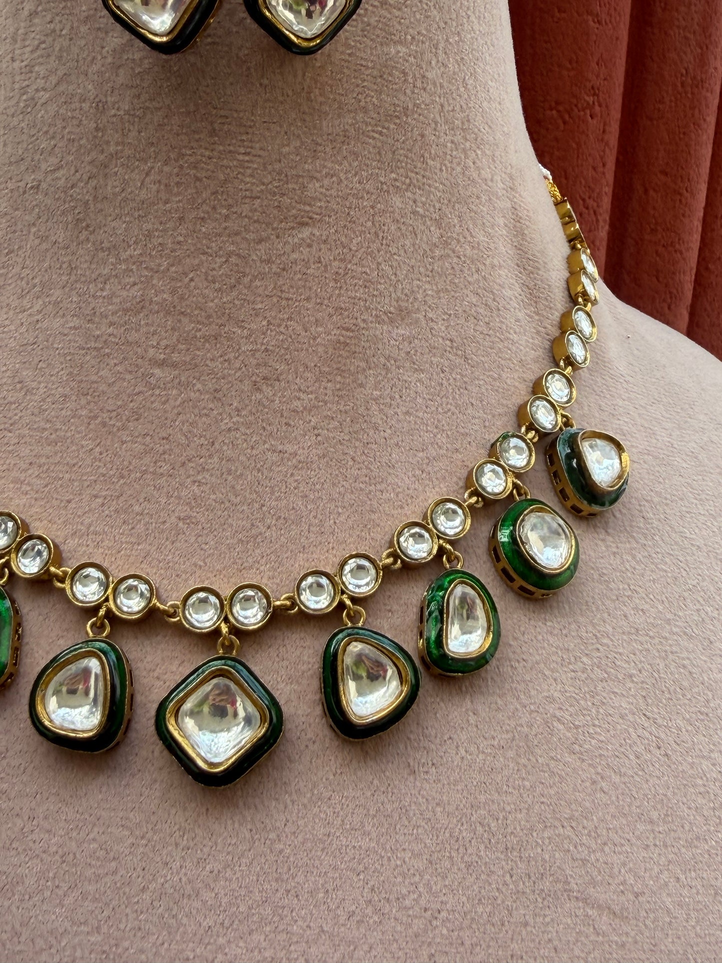 Rawla Green Enamel Polki Necklace Set