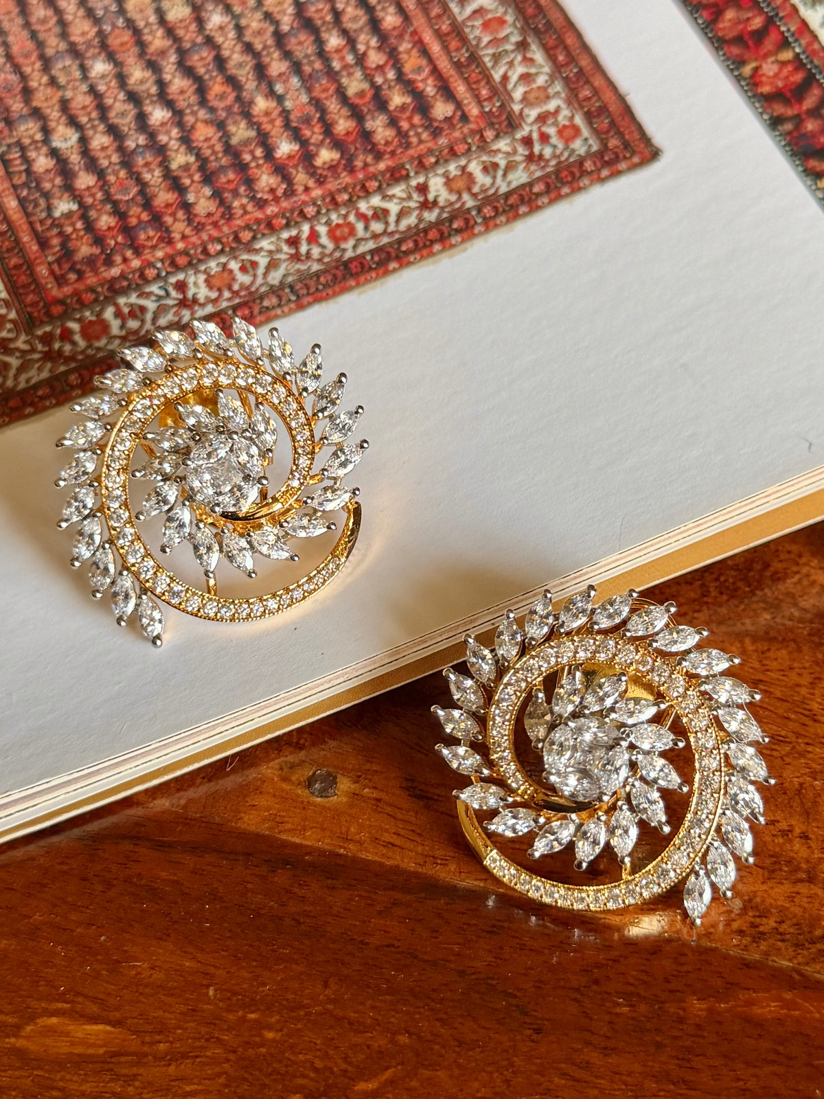 Varnika Real Gold & Diamond Look Zircon Stud Earrings