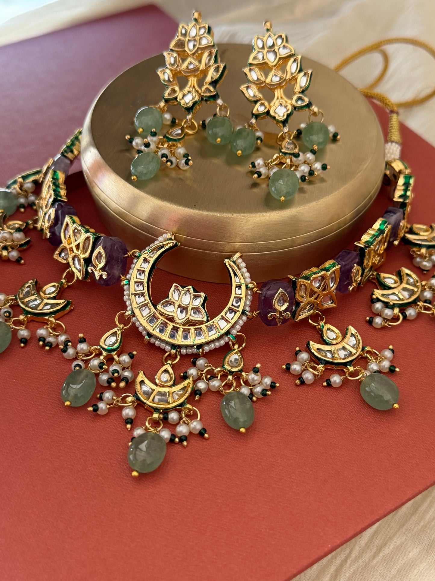 Radha Kundan Amethyst Choker Necklace Set