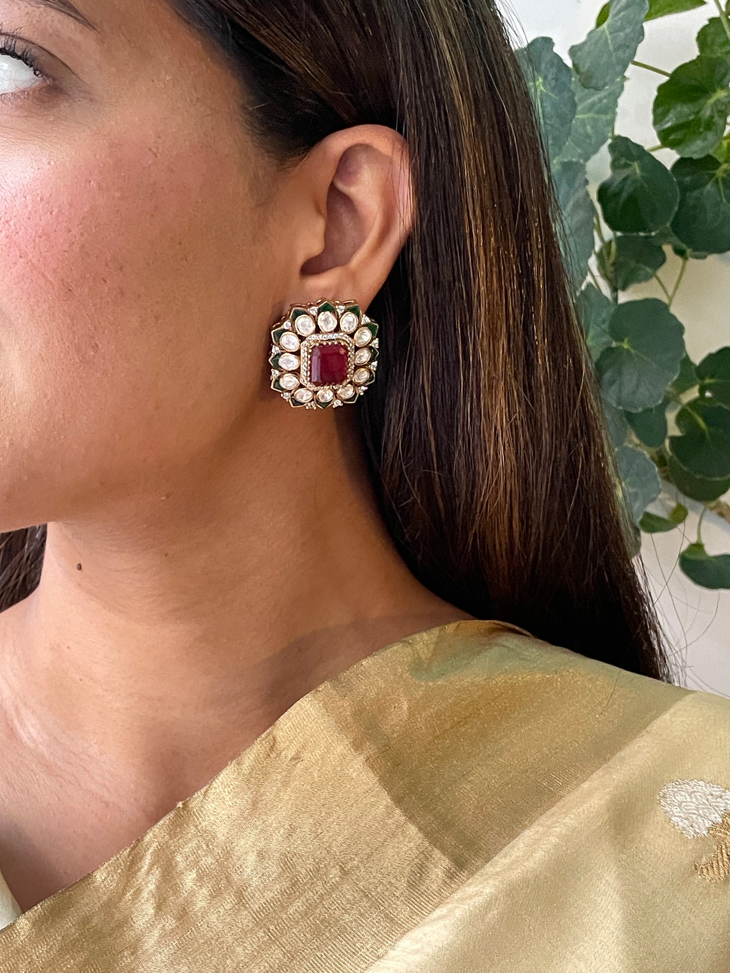 Baisa Rectangular Ruby Stud Earrings