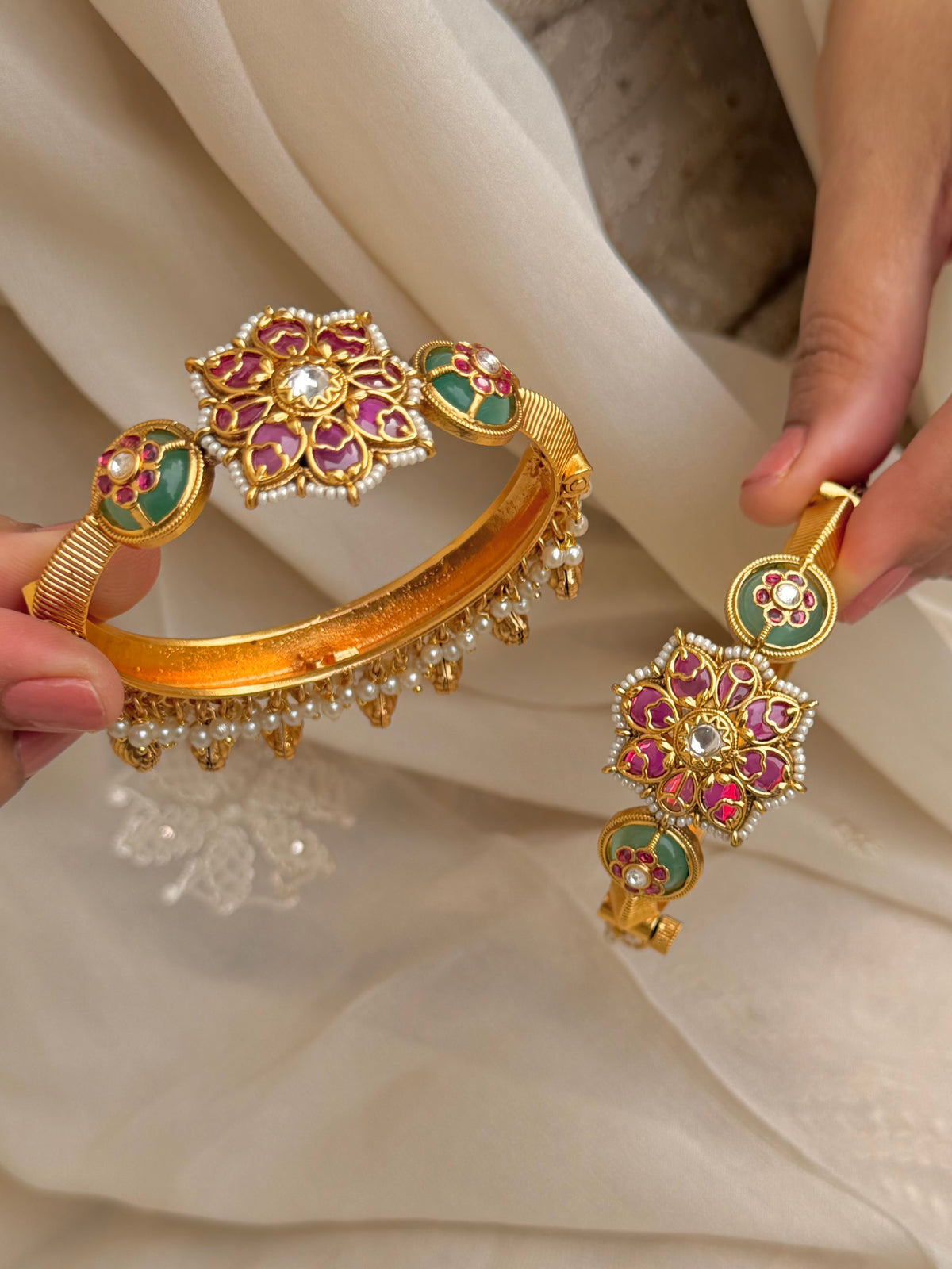 Vasudevan Gold Plated Temple Openable Bangles - Set of 2 - Fits size 2.4-2.6