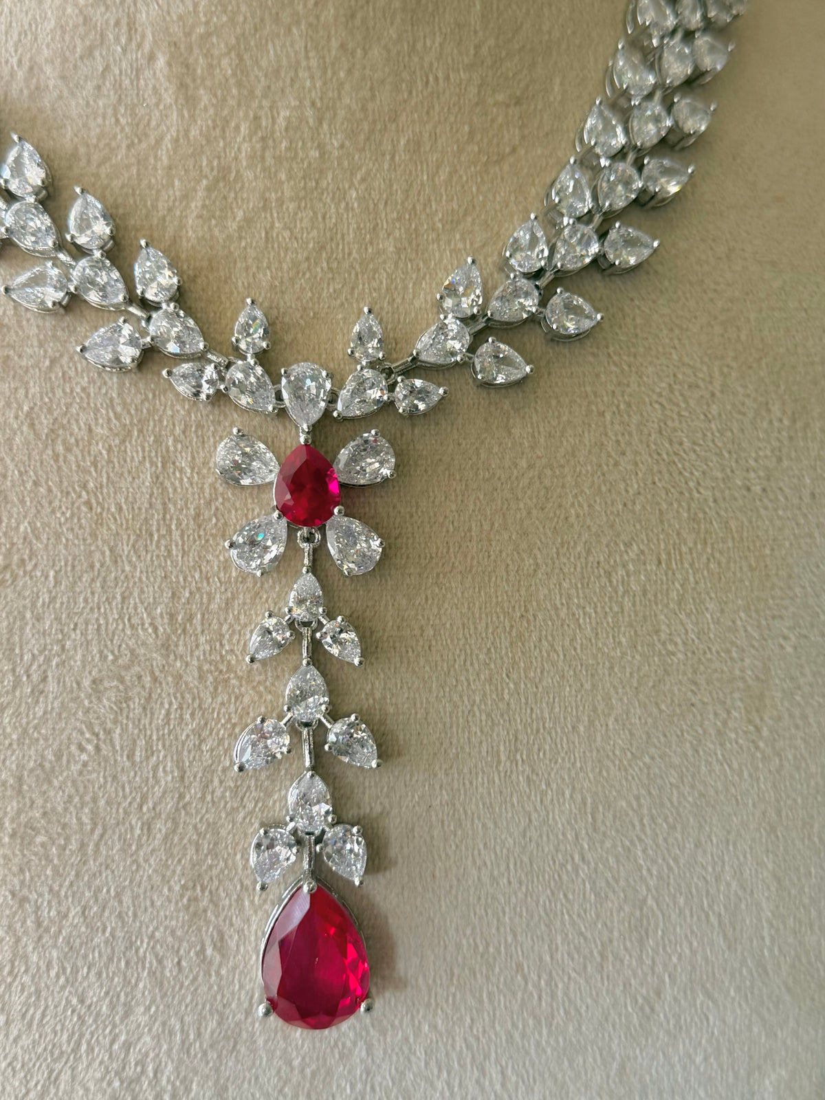 Tulika Floral Ruby Zircon Necklace Set