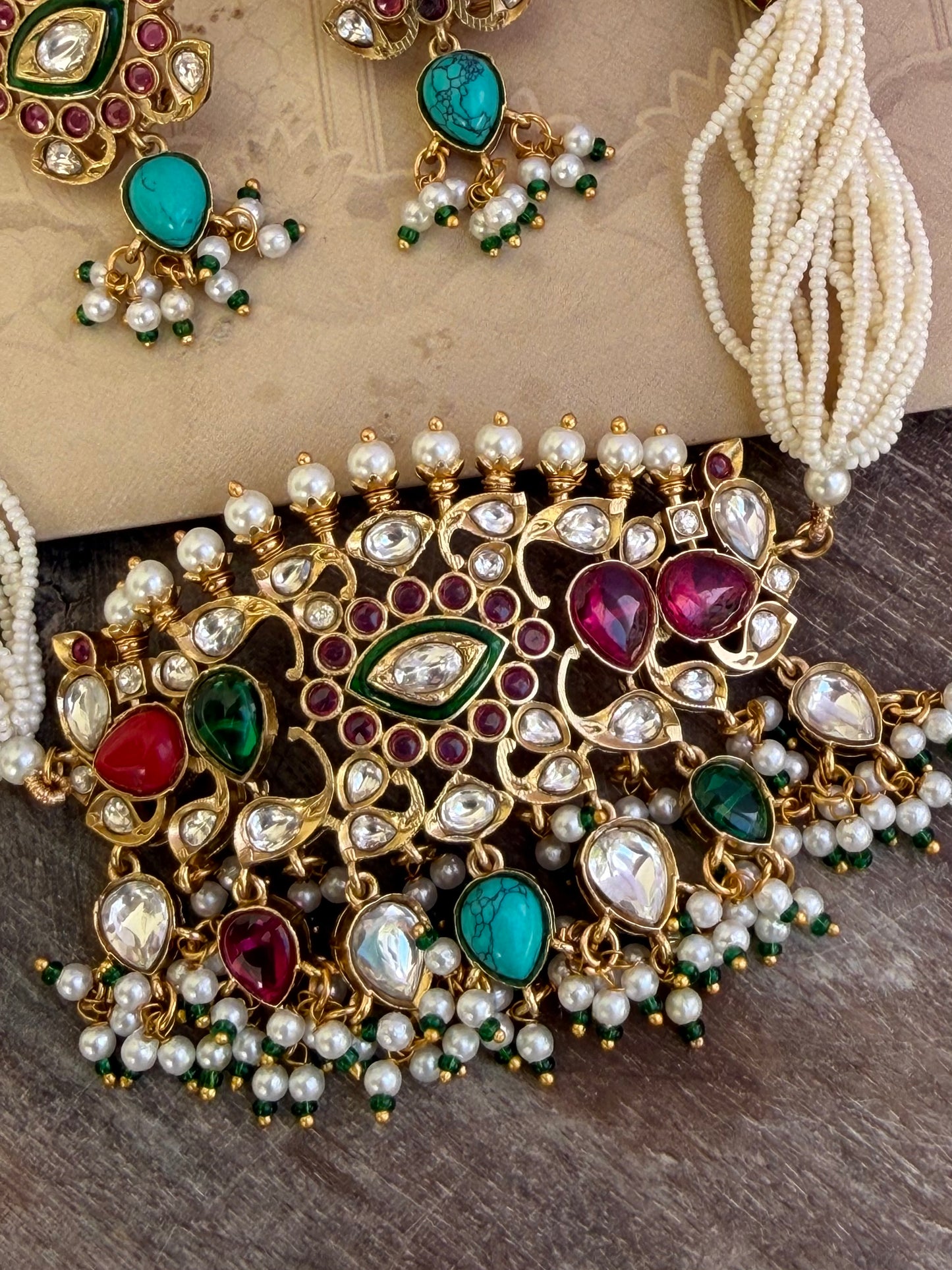 Aaramya Navratna Choker Necklace Set