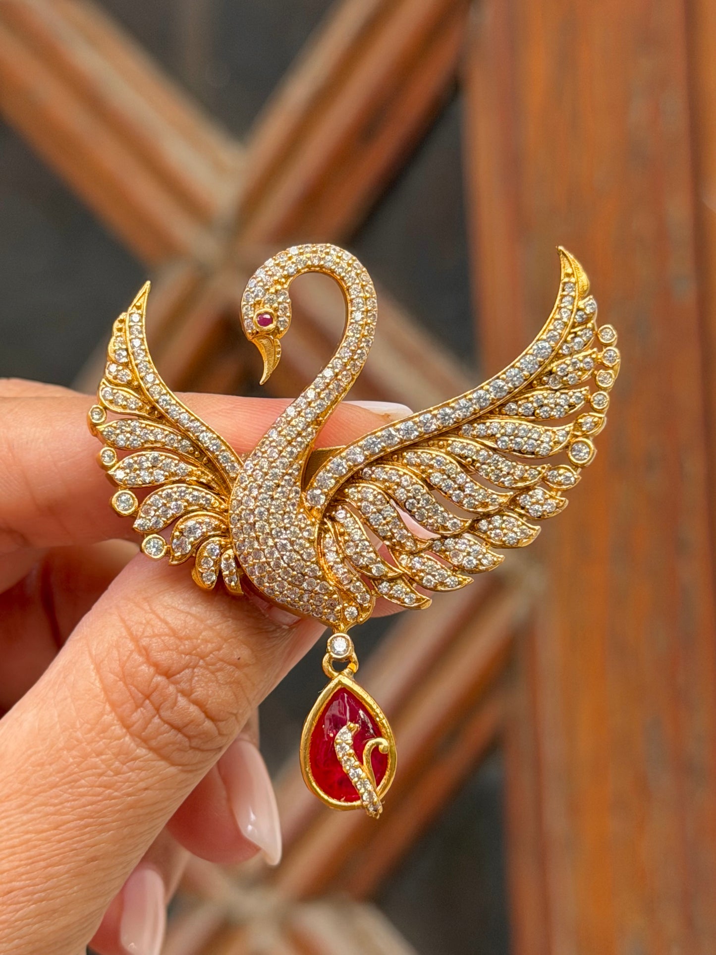 Moli Bird Zircon Red Unisex Brooch
