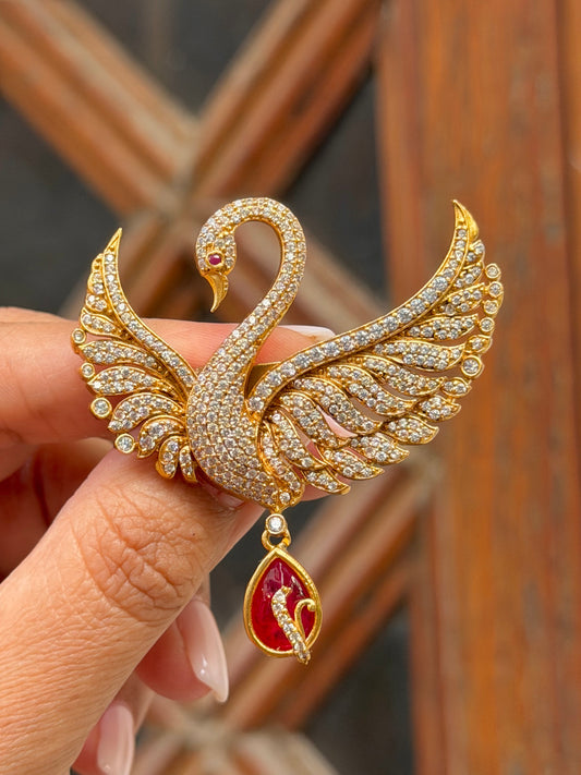 Moli Bird Zircon Red Unisex Brooch