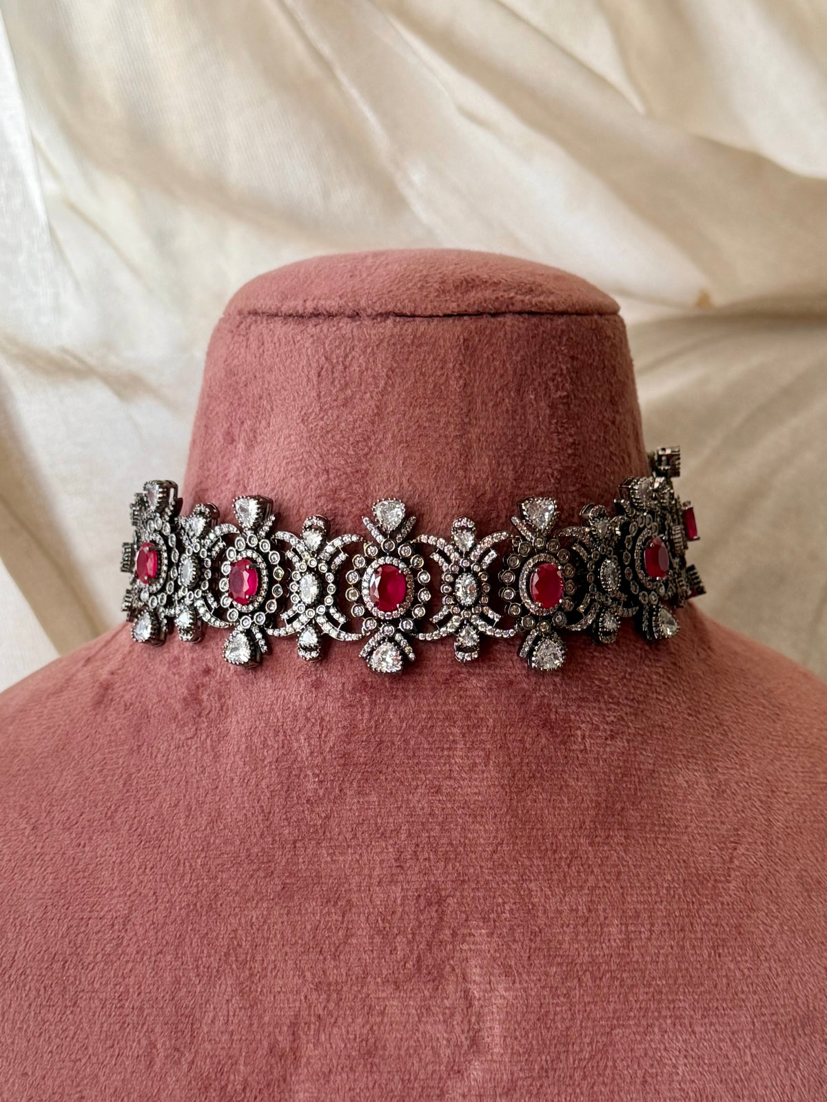 Regalia Ruby Zircon Oxidised Choker