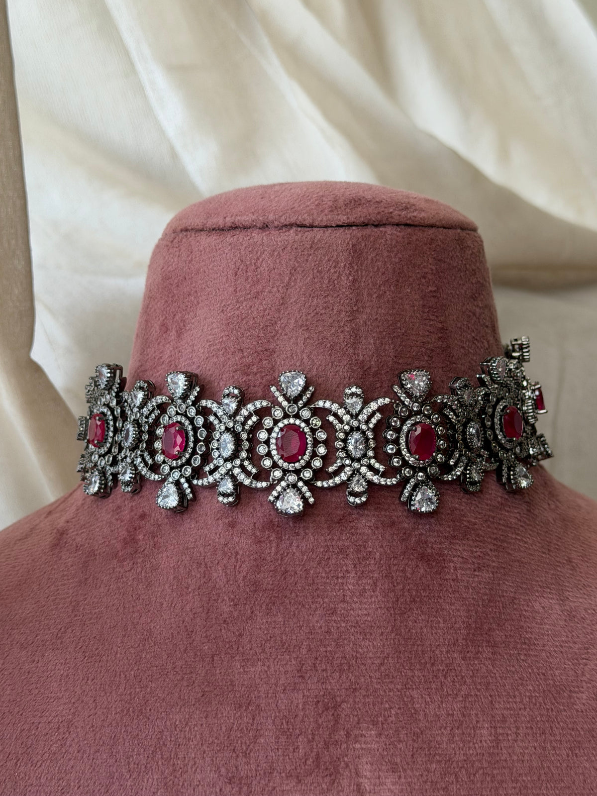 Regalia Ruby Zircon Oxidised Choker