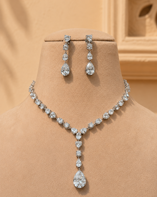Arham American Diamond Necklace Set for Women for Festive and Wedding Wear