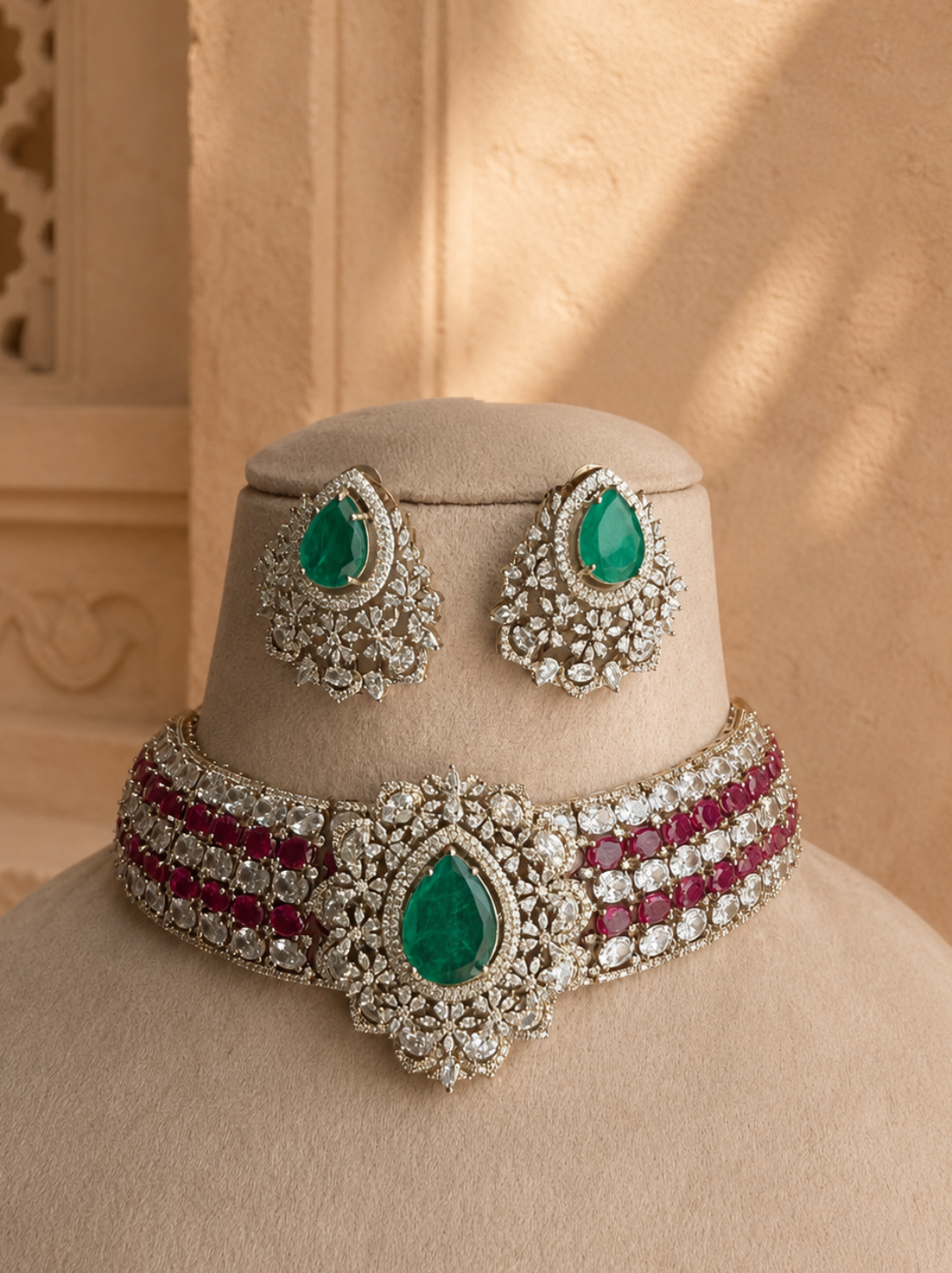 Raasha American Diamond Necklace Set for women for weddings and festive wear