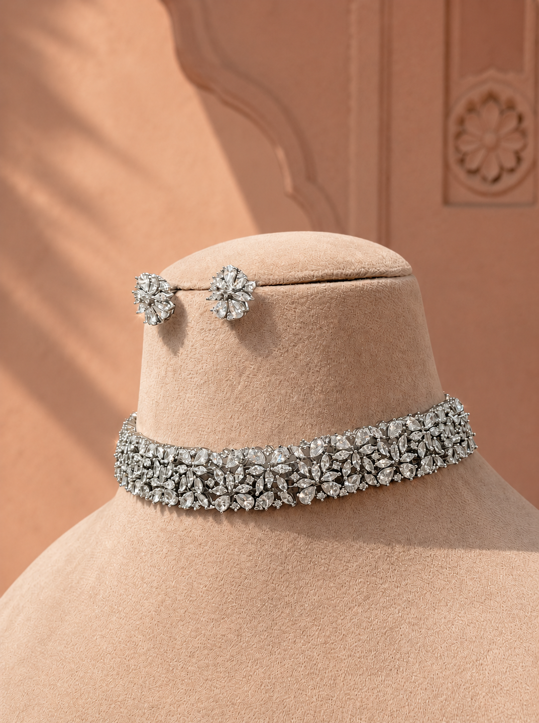 Poorna American Diamond Choker Necklace Set for Women for Festive and Wedding Wear