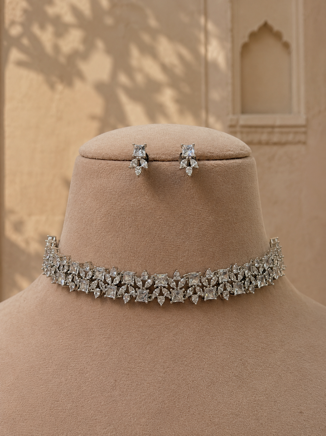 Farah American Diamond Choker Necklace Set for Women for Festive and Wedding Wear