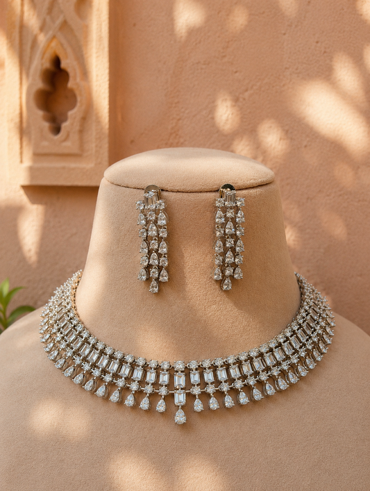 Arnaqa American Diamond Necklace Set for Women for Festive and Wedding Wear