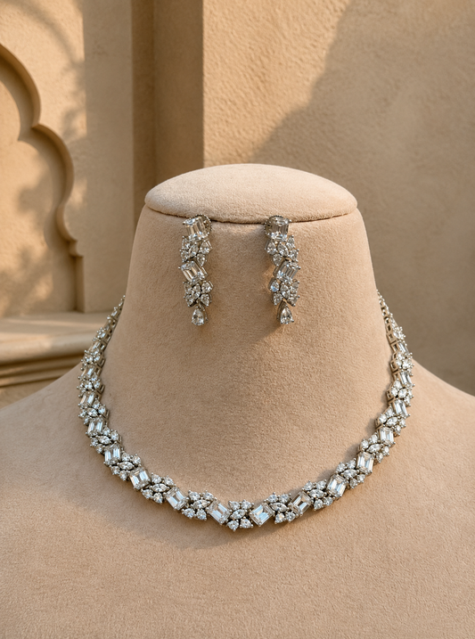 Baria American Diamond Necklace Set for Women for Festive and Wedding Wear