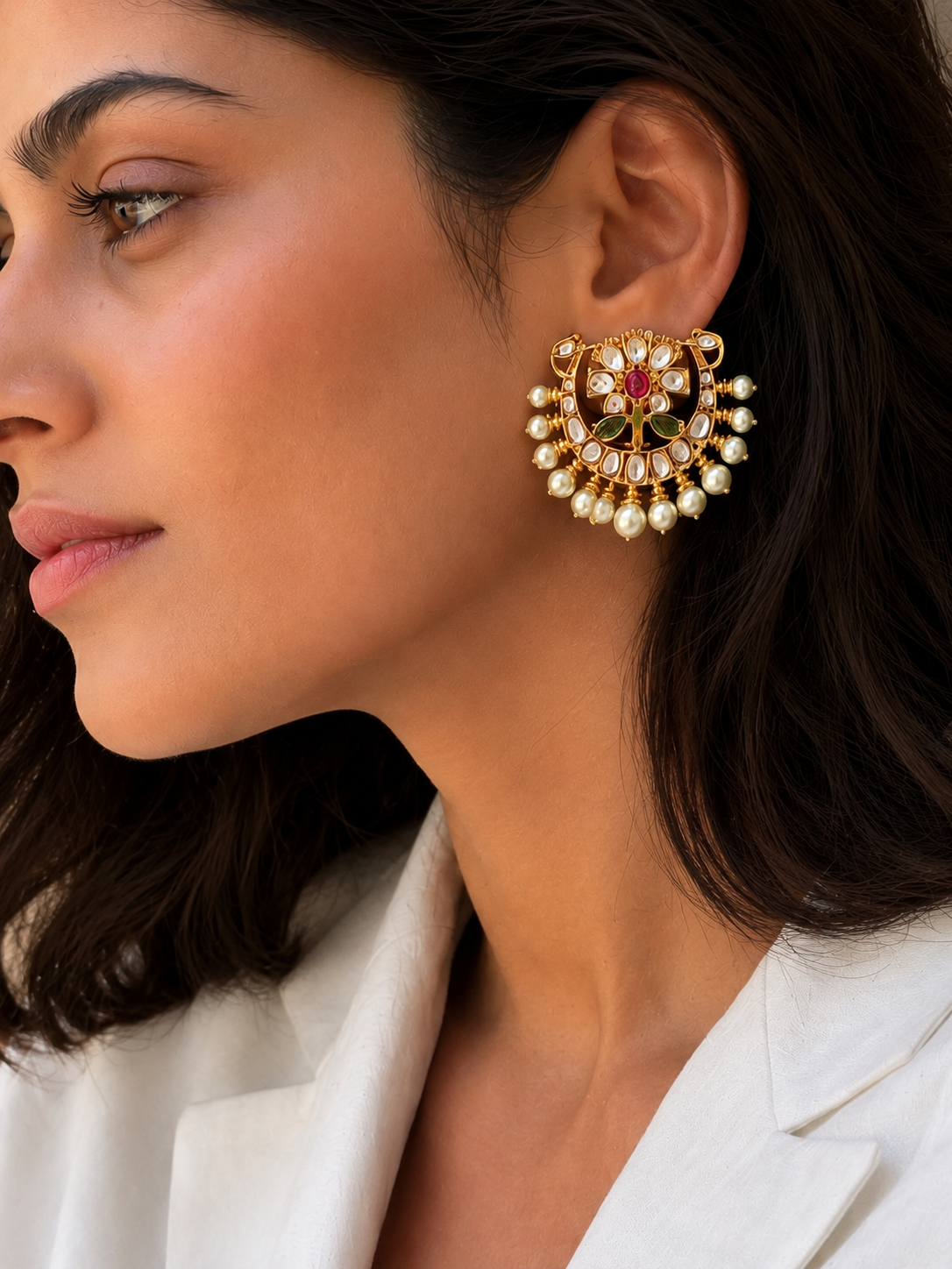 Kanchi Floral Kundan Statement Stud Earrings for Women