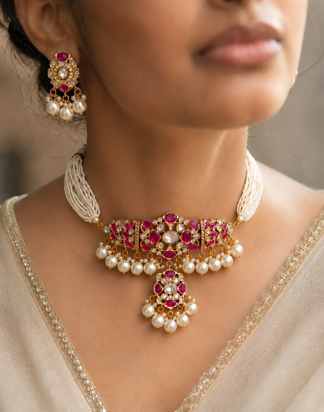 Kisalaya Polki Ruby Real Looking Choker for Women for Festive and Bridal Wear