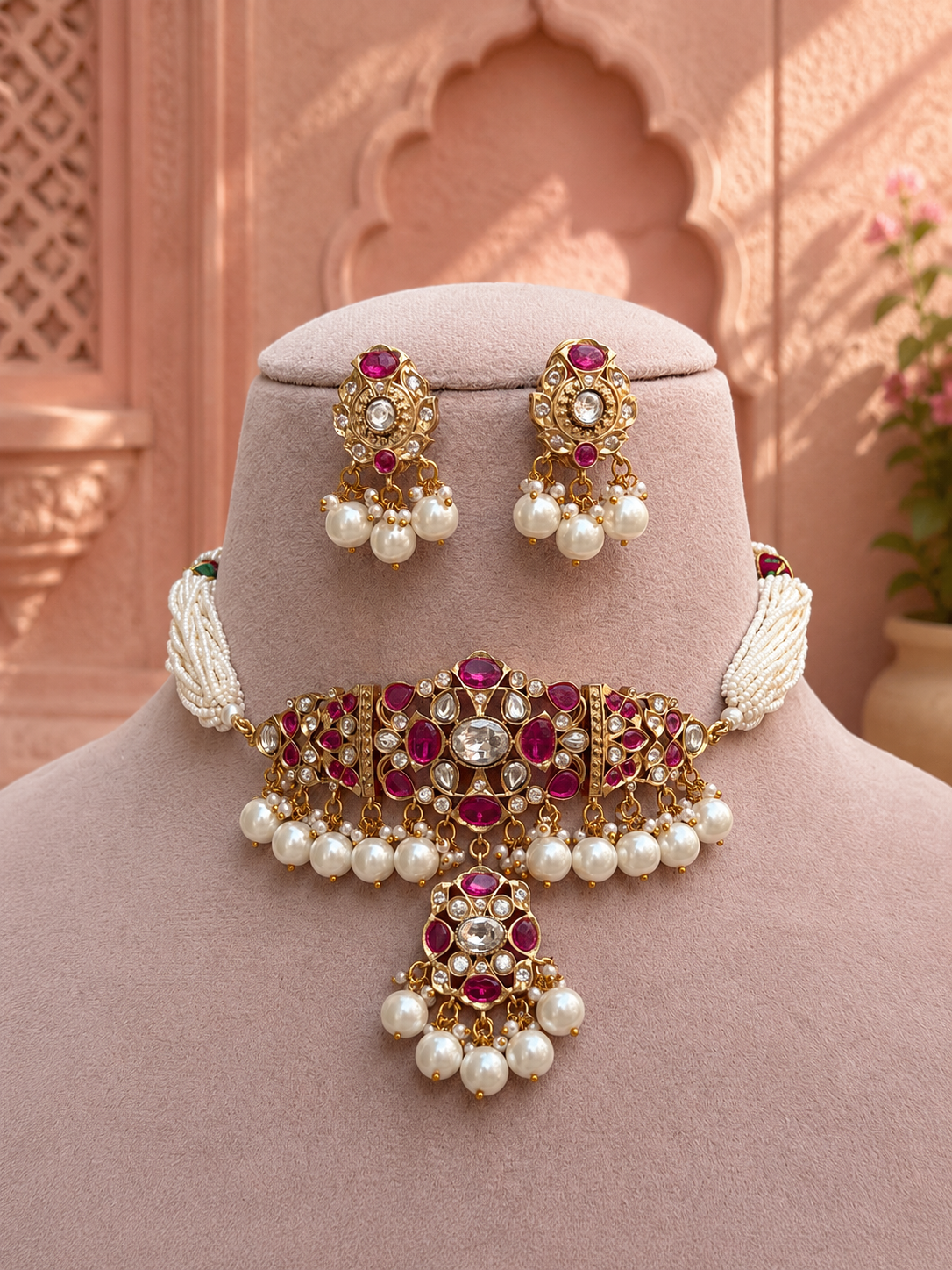 Kisalaya Polki Ruby Real Looking Choker for Women for Festive and Bridal Wear